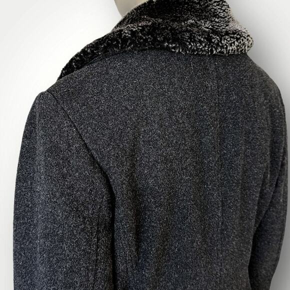 Collection By Gallery Wool Blend Zip Up Peacoat Faux Fur Collar Size L Dark Gray - Picture 12 of 16